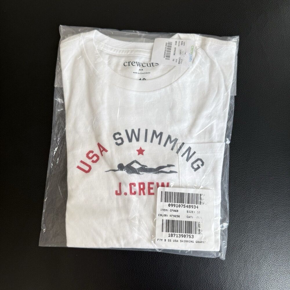 Crewcuts Short Sleeve T Shirt Kids 10 USA Swimming Graphic White NIP